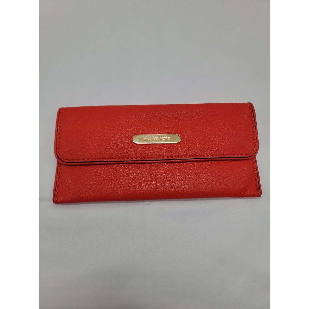 Michael Kors Women’s Austin Wallet Flat Continental Orange Leather Gold Hardware